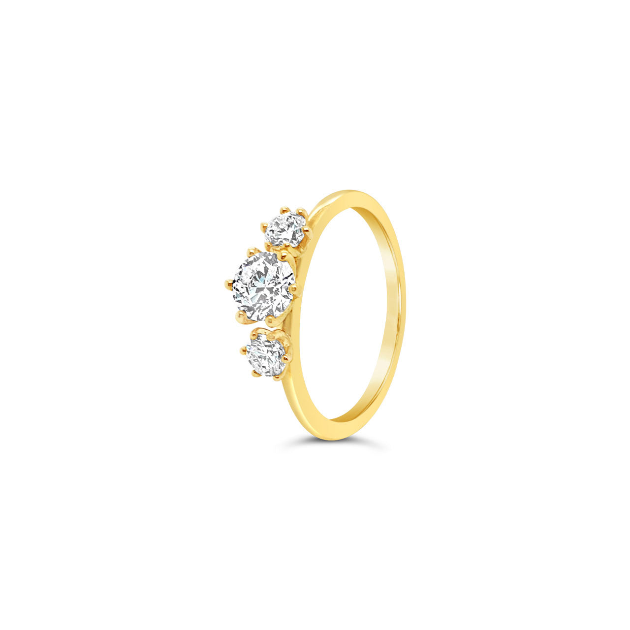 9k Yellow Gold 3 Stone Modern Bridal Diamond Ring