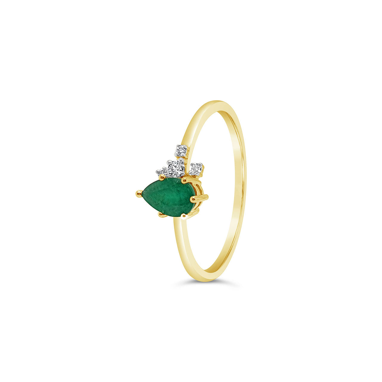 9k Yellow Gold Pear Shaped Emerald & Diamond Dress Ring