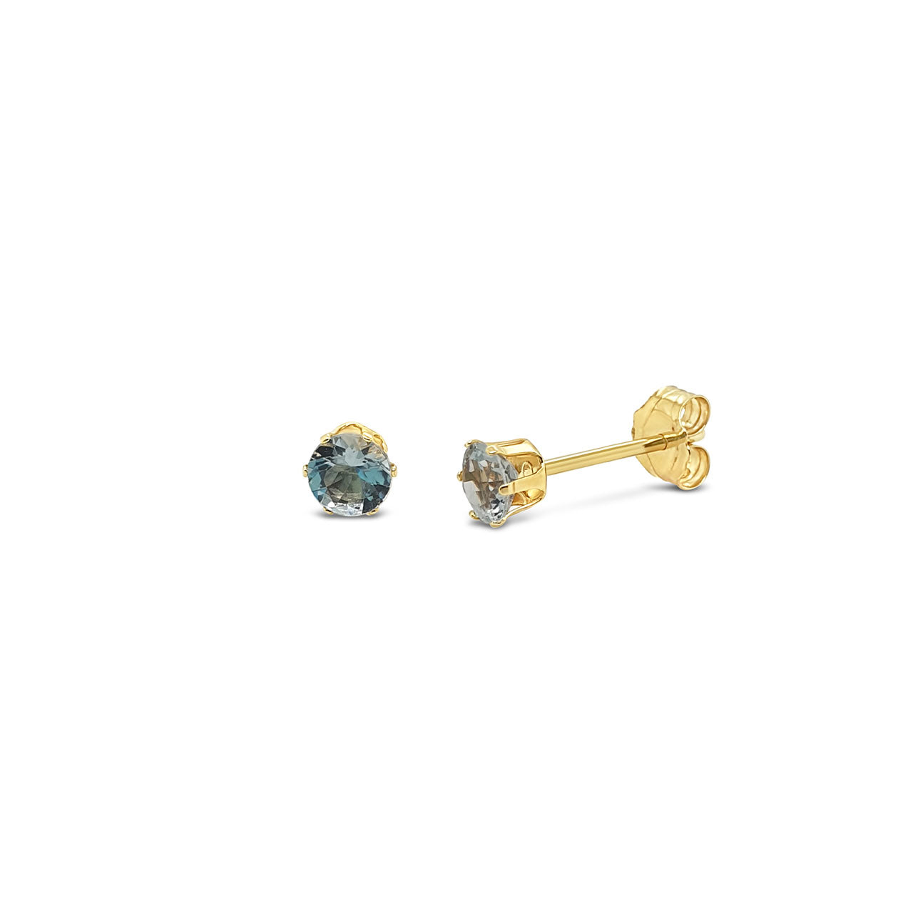 9k Yellow Gold Aquamarine 6 Claw Stud Earrings