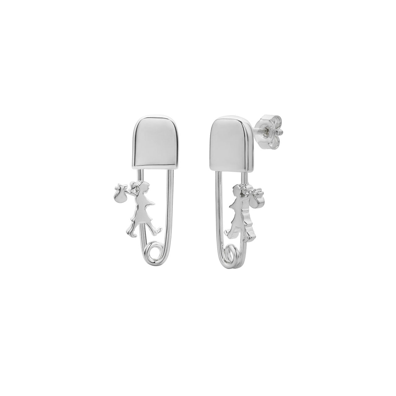 Sterling Silver Mini Runaway Safety Pin Stud Earrings