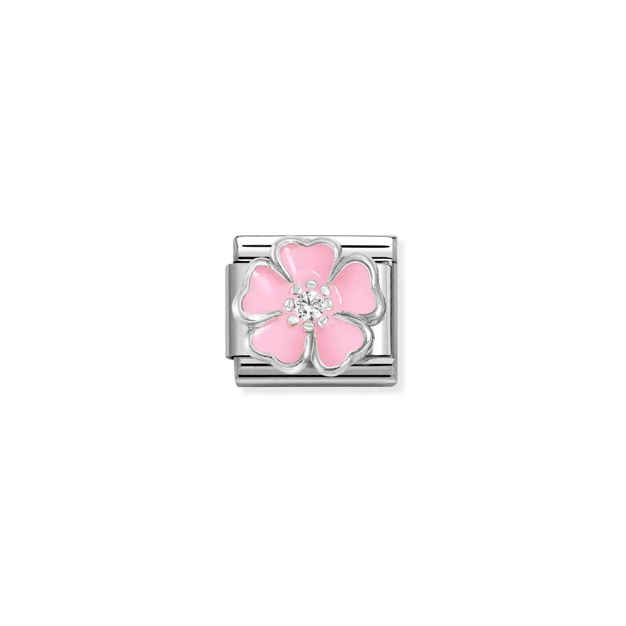 Composable Classic Link 330321/14 Pink Flower Enamel In 925 Silver & CZ - Jamies Jewellers