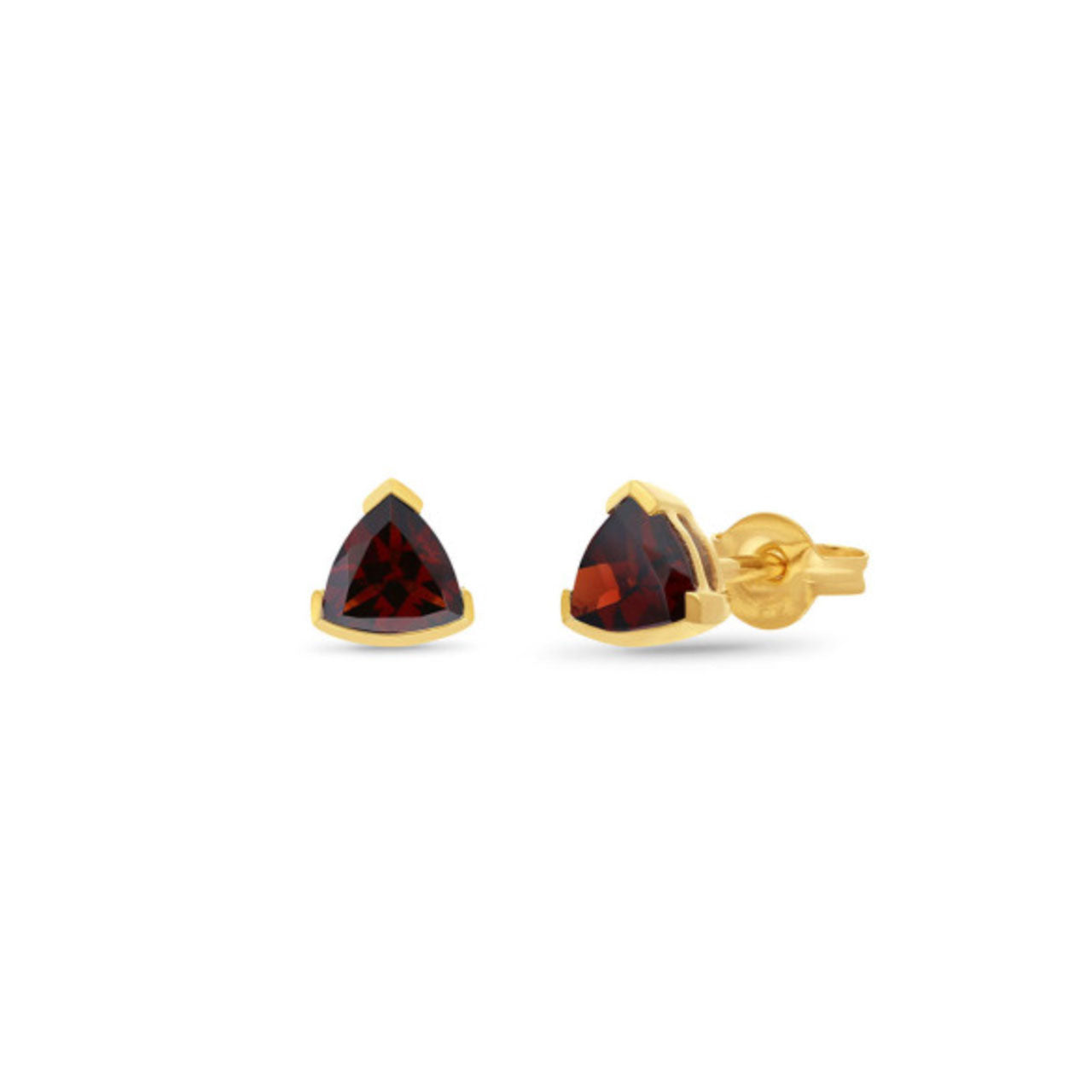 9k Yellow Gold Trilliant Cut Garnet Stud Earrings