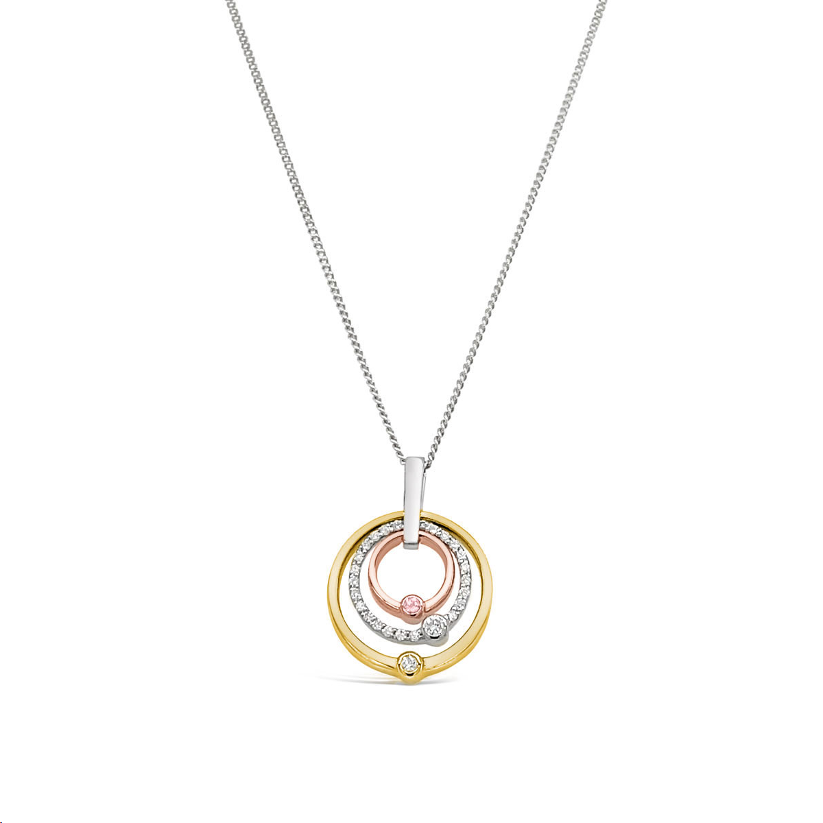 9k Tri Gold Diamond Set Circles Pendant