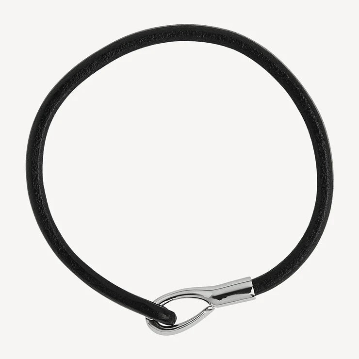 Kinship Men’s Black Leather and Steel Bracelet