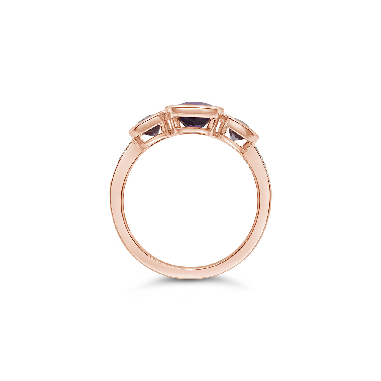 9k Rose Gold Amethyst & Purple Amethyst 3 Stone Dress Ring