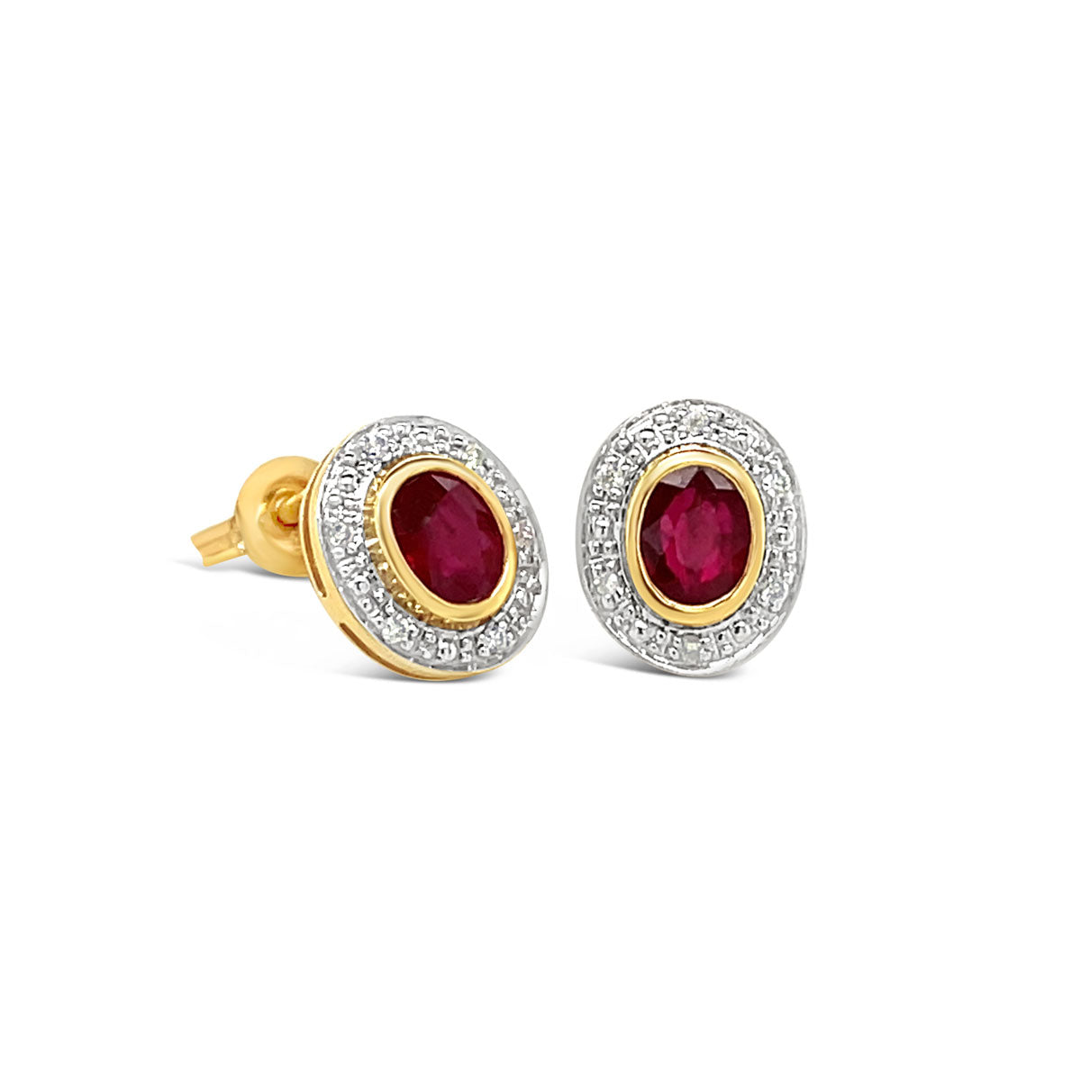 9k Yellow Gold Ruby & Diamond Stud Earrings