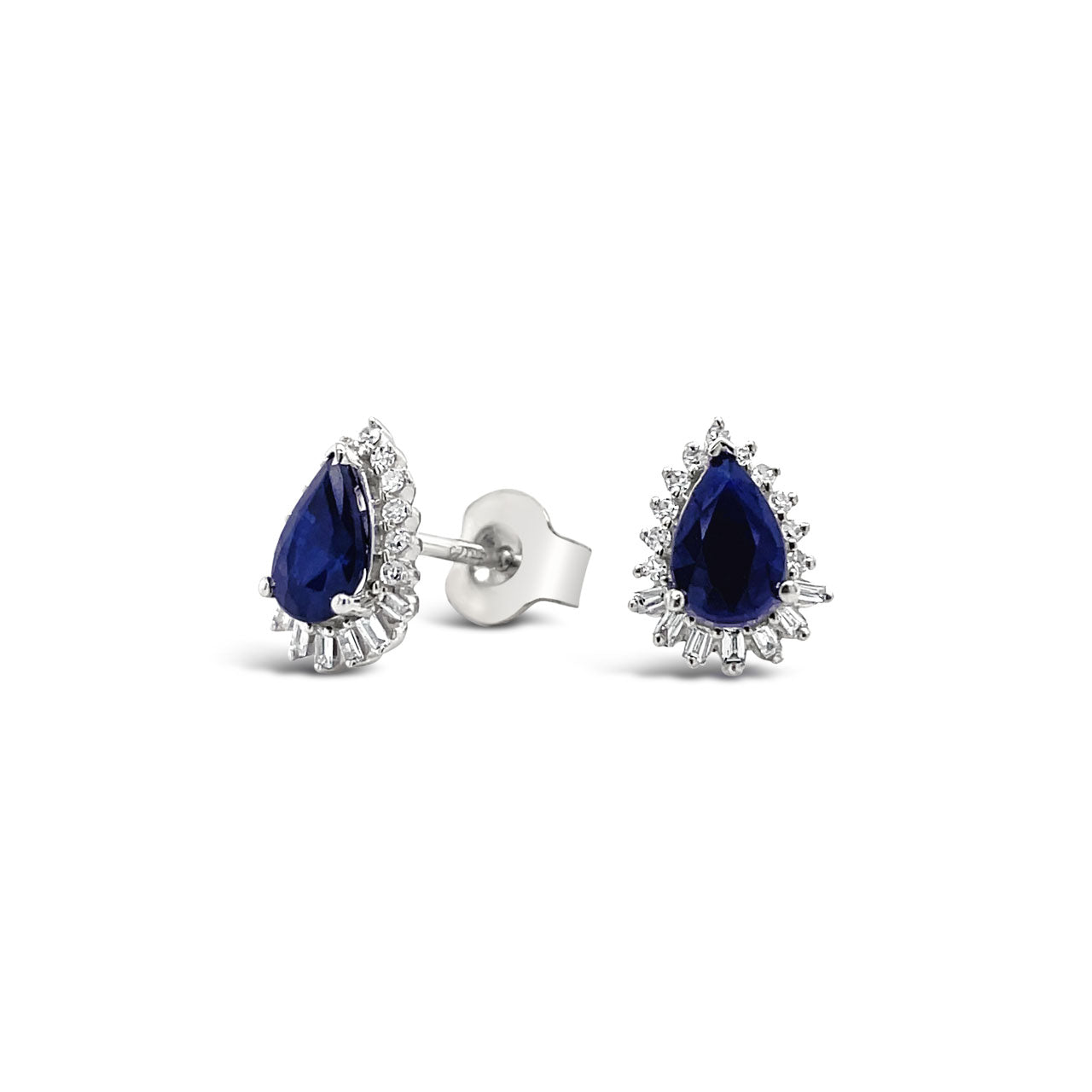 9k White Gold Pear Sapphire & Diamond Stud Earrings