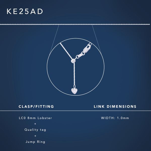 50cm Sterling Silver 1.0mm Wheat Pattern Adjustable Chain