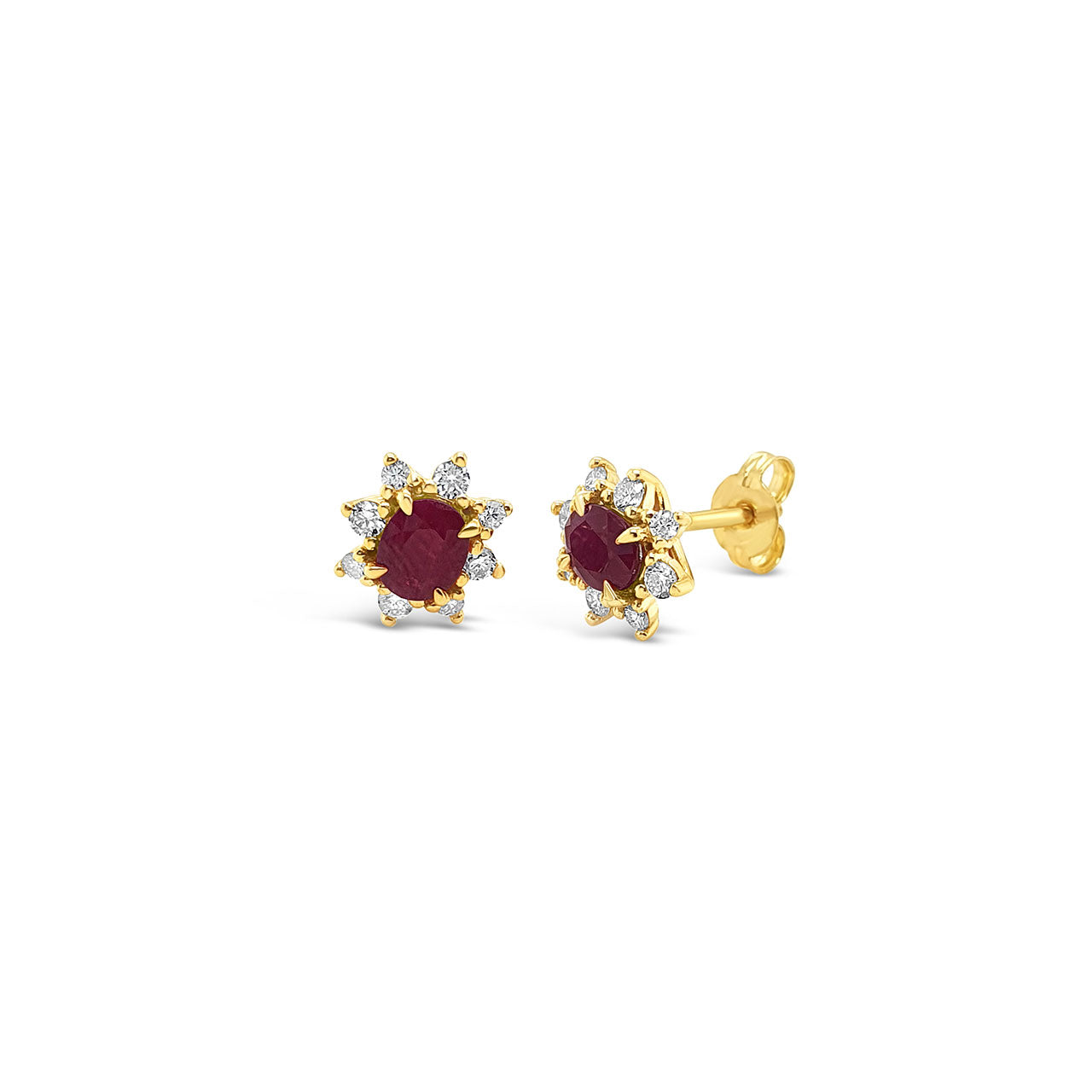 9k Yellow Gold Star Shaped Ruby & Diamond Stud Earrings
