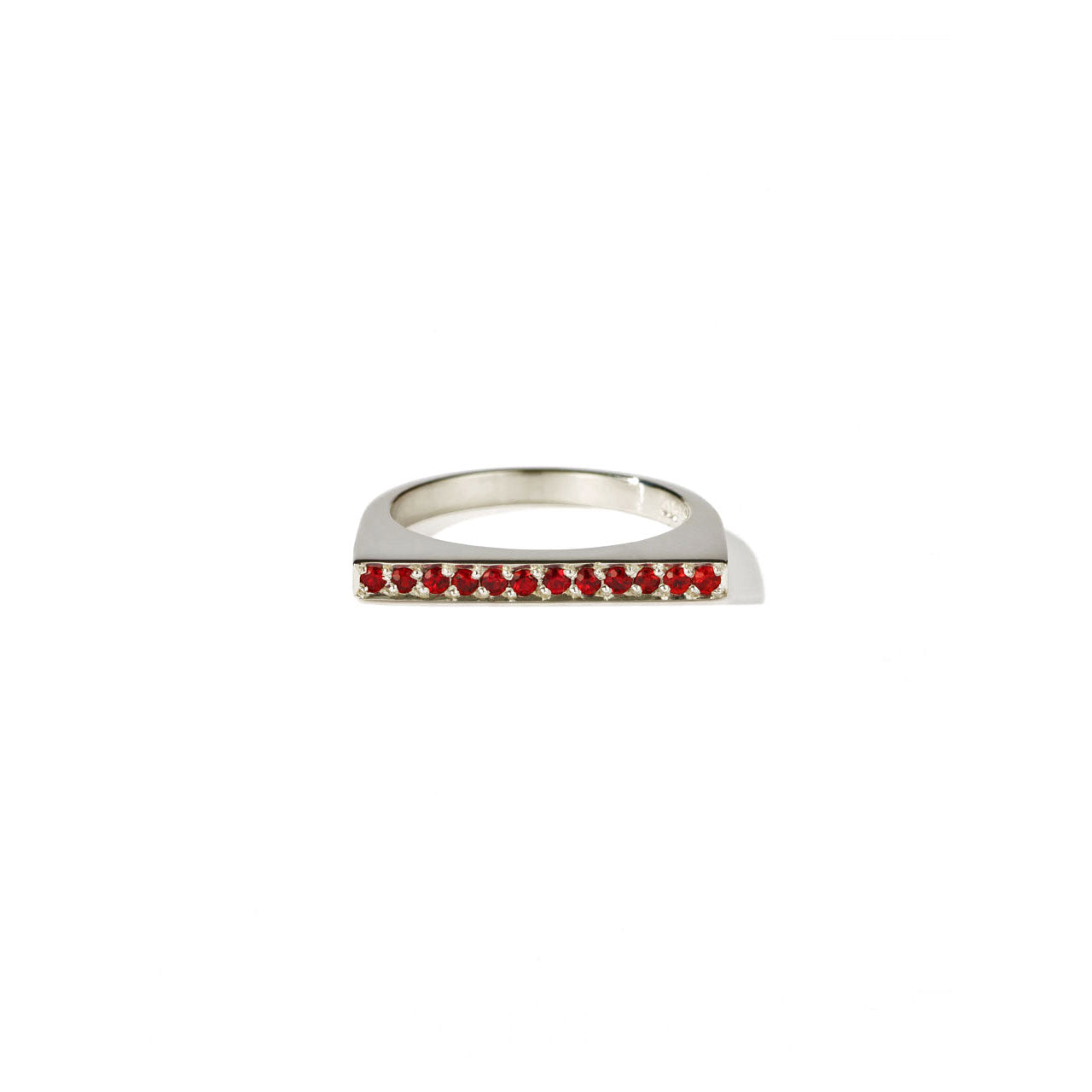 Sterling Silver Geo Ring Flat - Red Sapphire