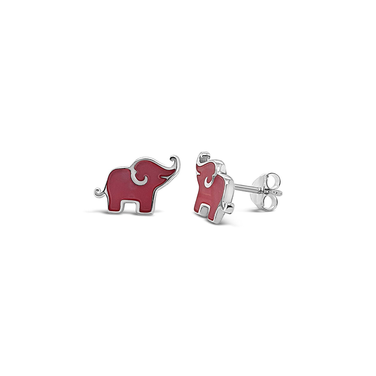 Sterling Silver Pink Elephant Stud Earrings