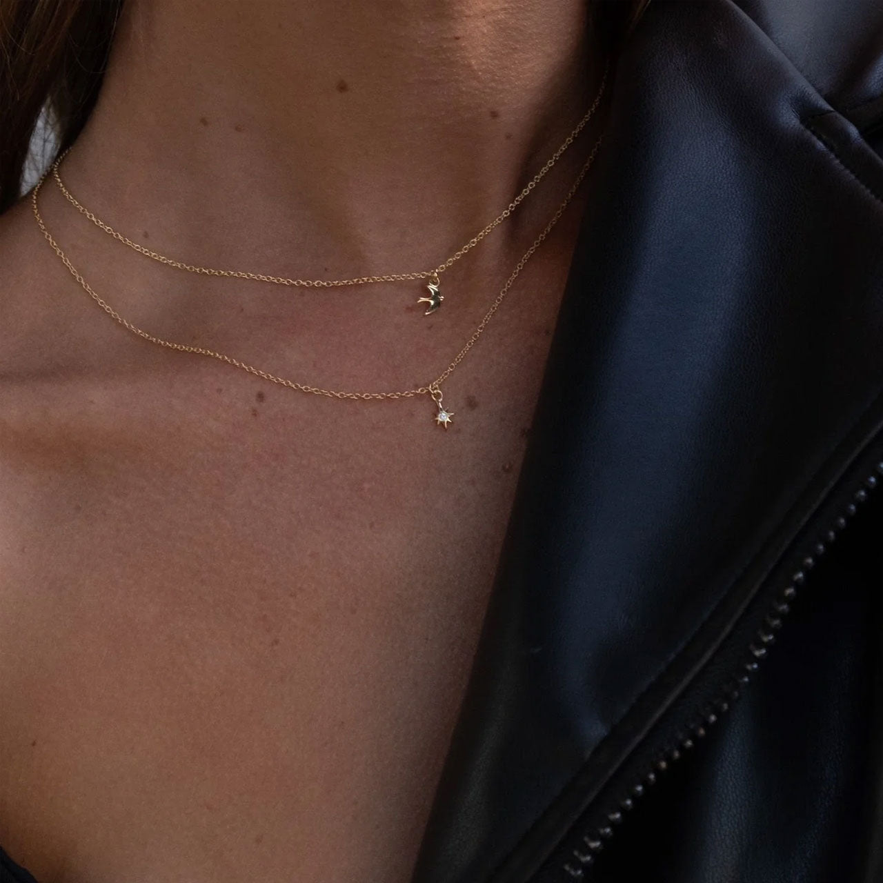 Superfine Star Necklace Gold + White Topaz