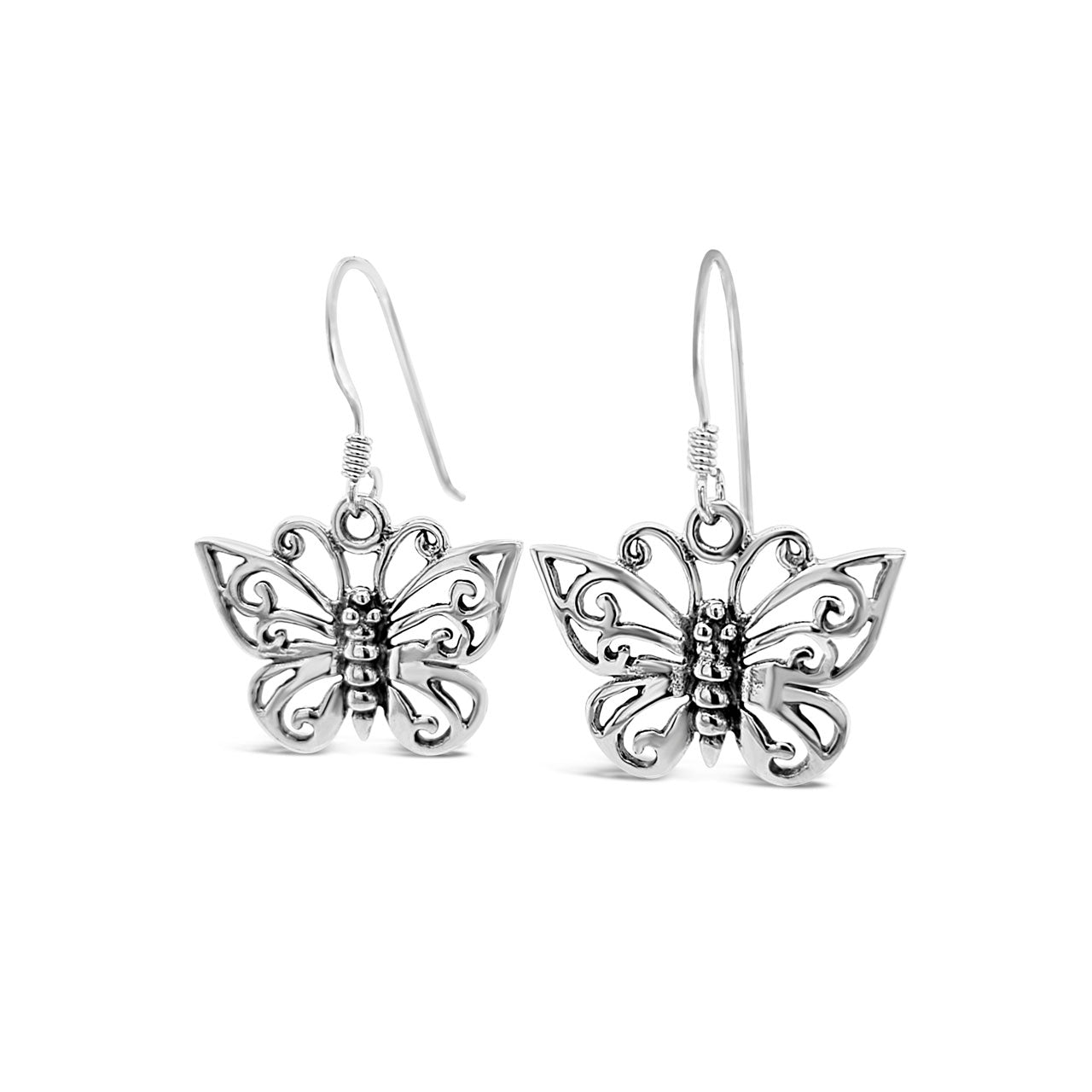 Sterling Silver Medium Filigree Butterfly Drop Earrings