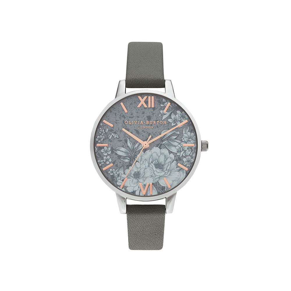 Terrazzo Florals Dark Gray & Silver Watch