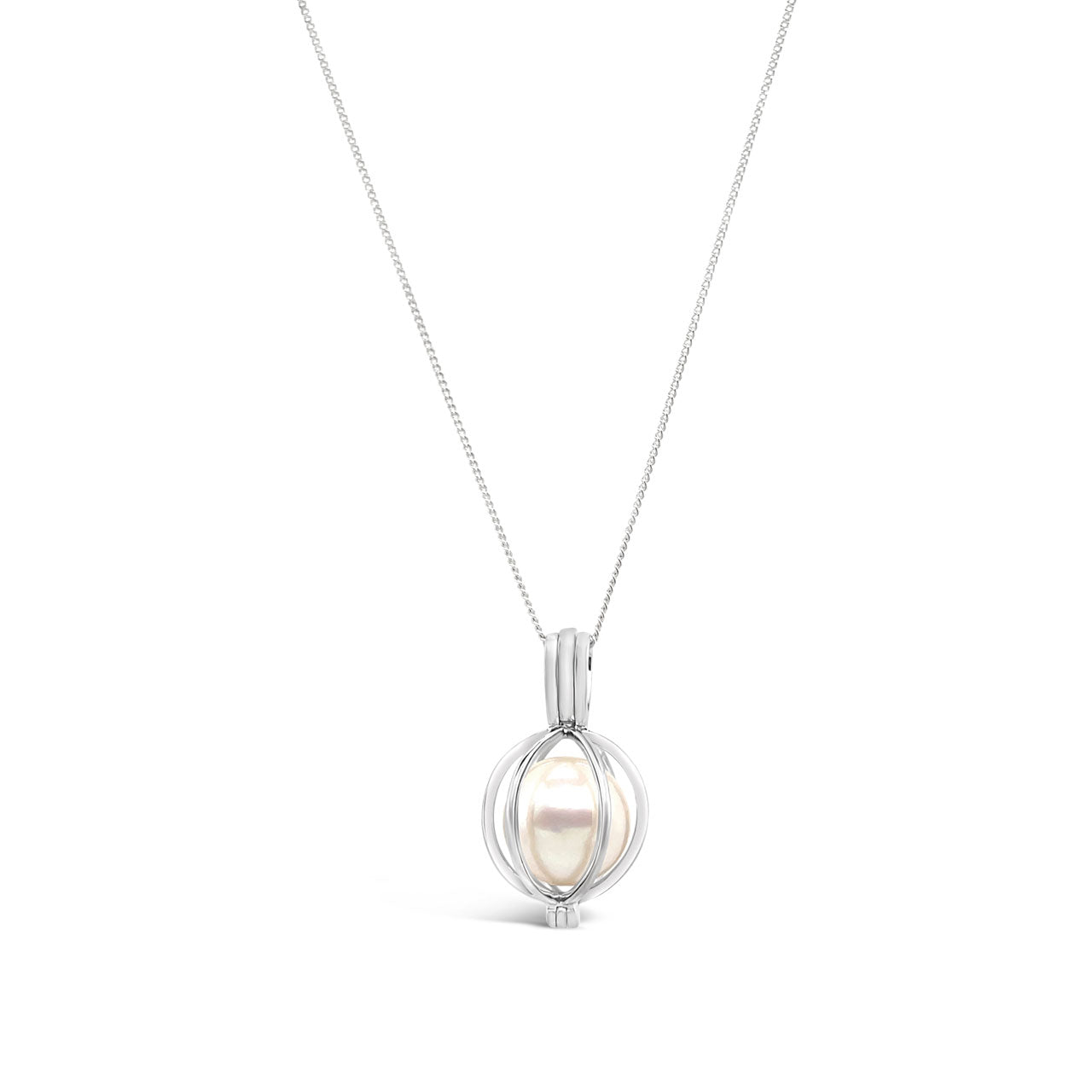 Sterling Silver White Fresh Water Pearl Cage Necklace