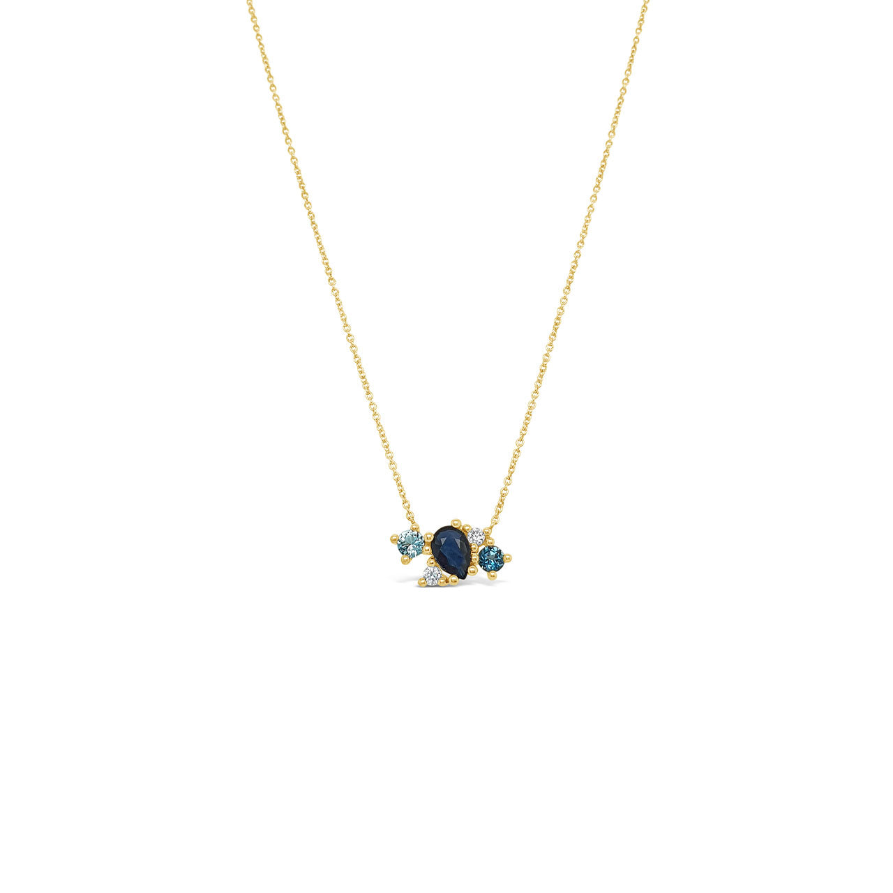 9k Yellow Gold Sapphire, Blue Topaz & Diamond Pendant