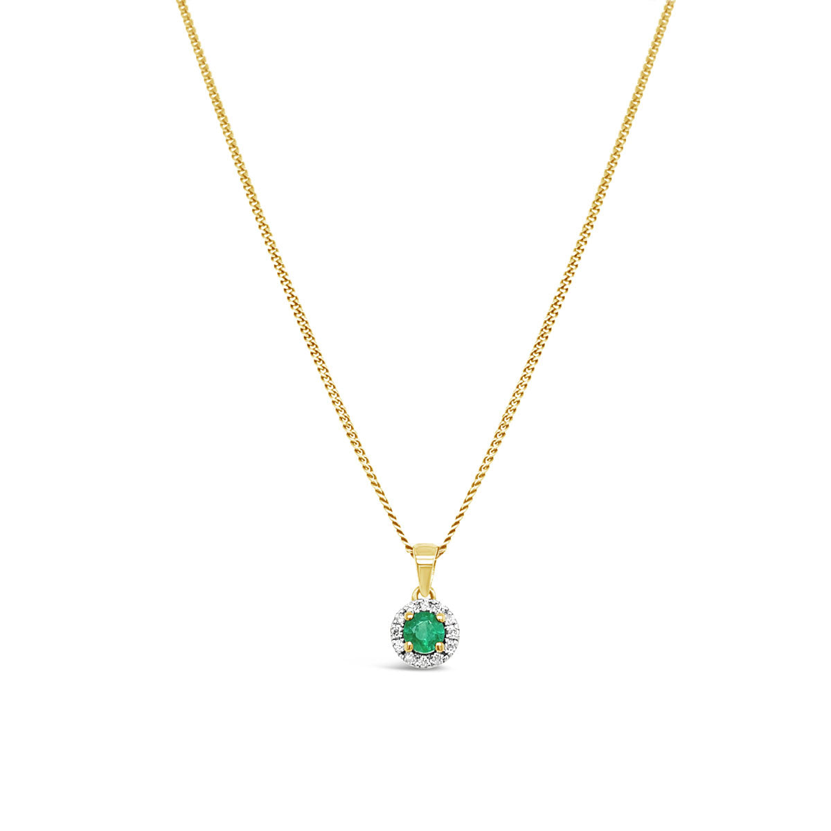 9k Yellow Gold Emerald & Diamond Halo Pendant