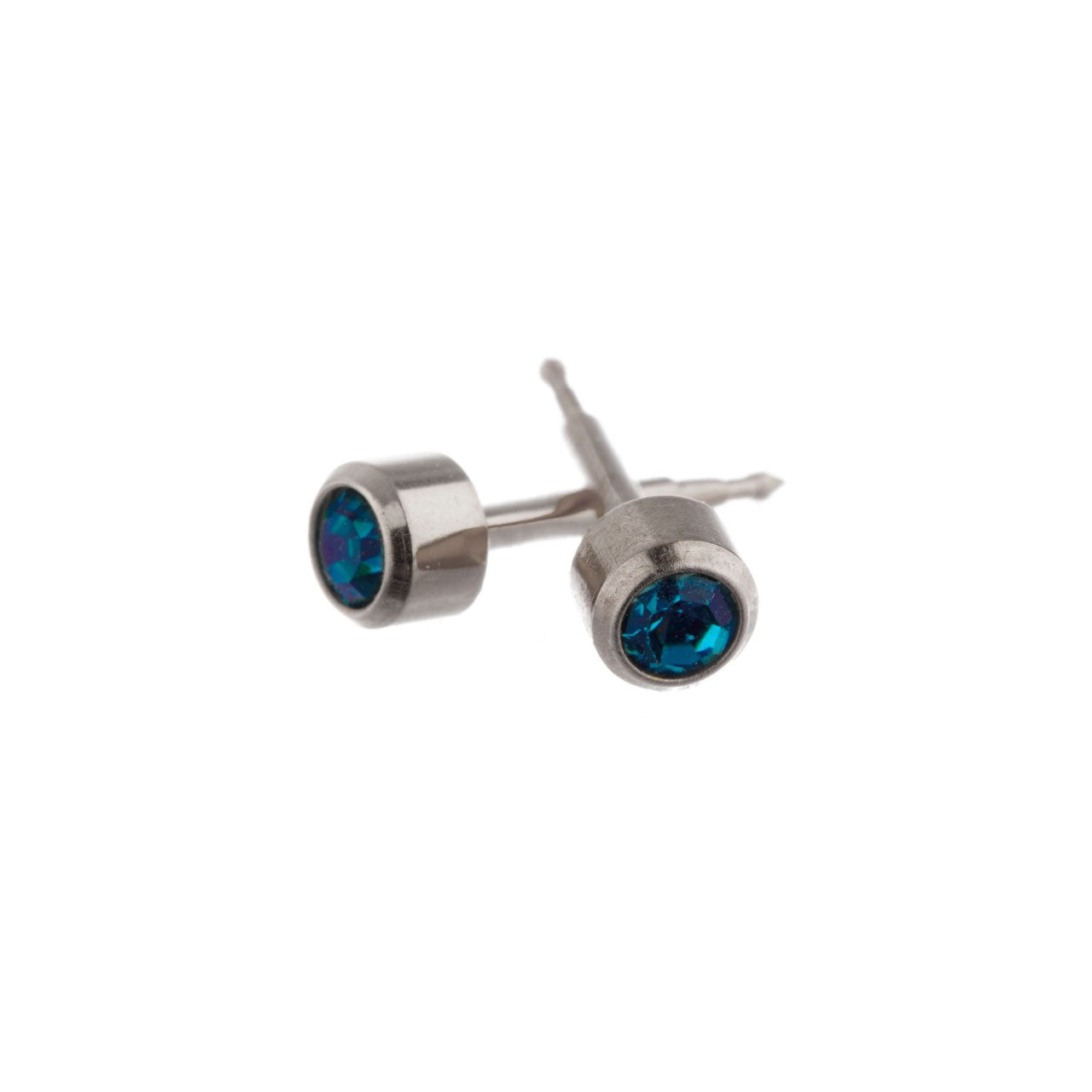 Surgical Stainless Steel 3mm Bezel Set Zircon Crystal December Birthstone Stud Earrings
