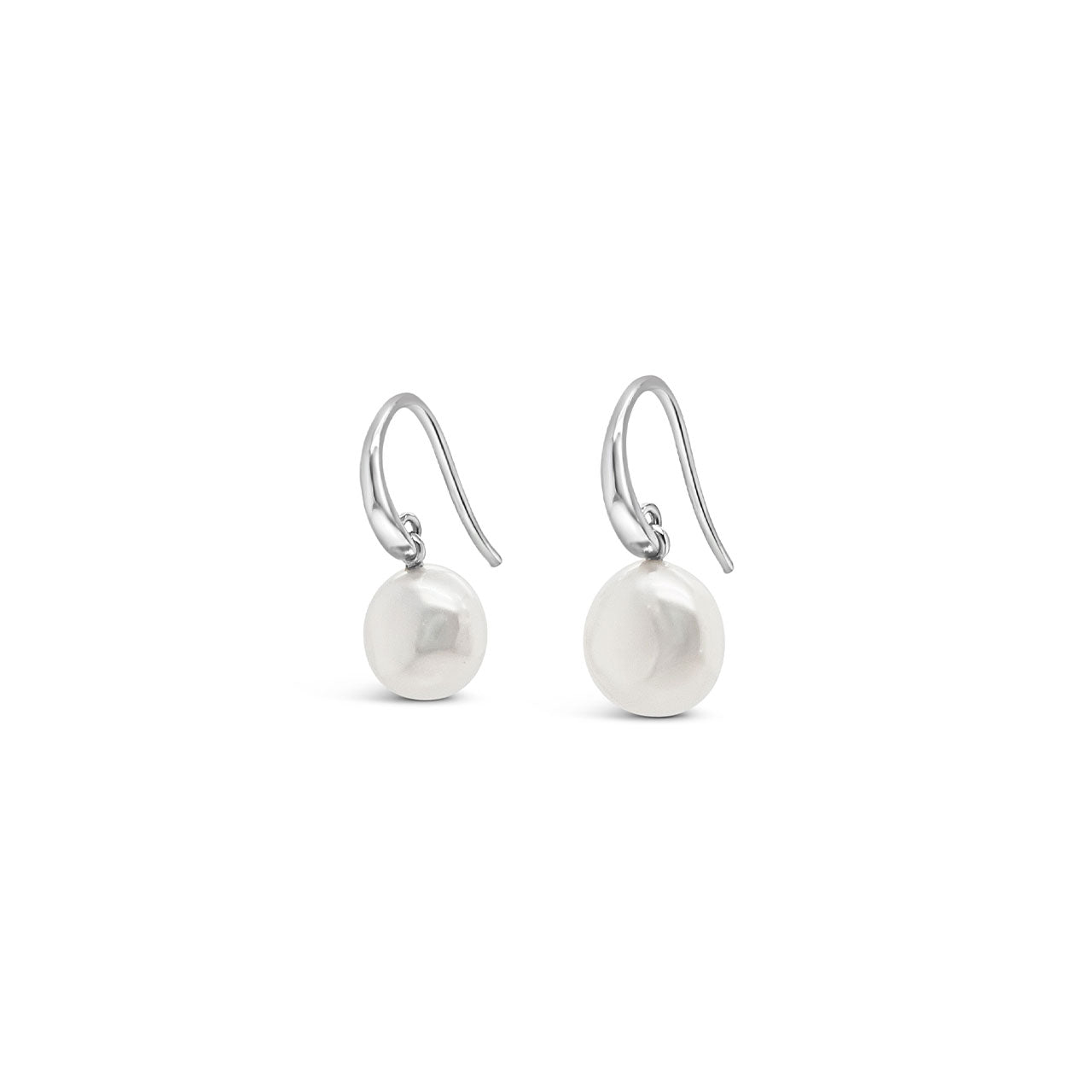 Sterling Silver 10-11mm White Keshi Fresh Water Pearls Hooks