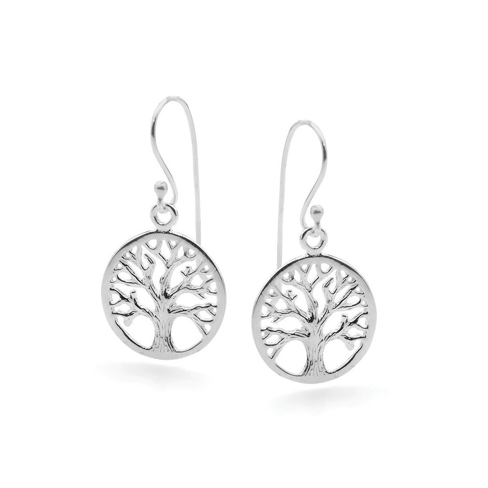 Sterling Silver Tree of Life Polished Hook Earrings