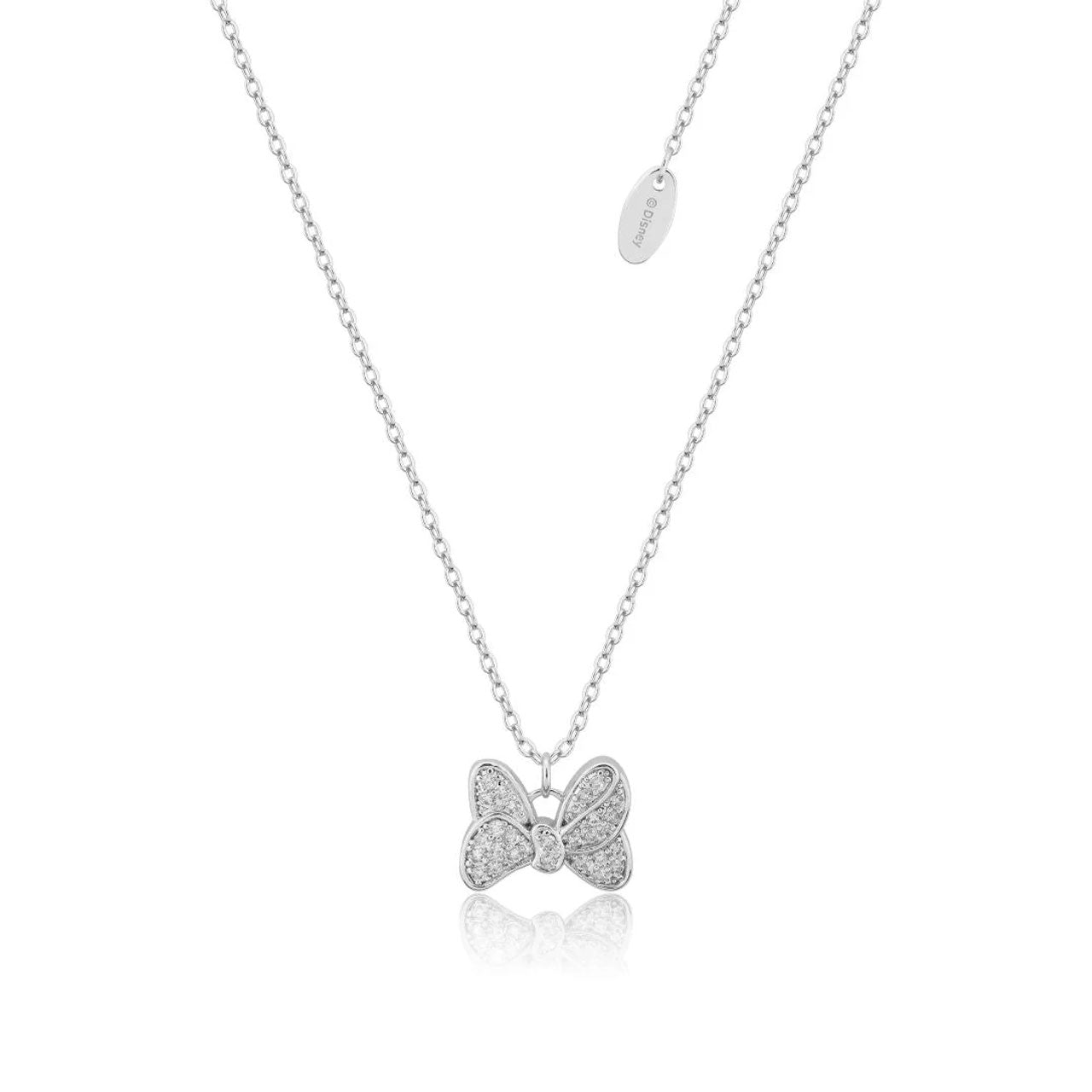 Disney - Precious Metal Minnie Mouse Bow CZ Necklace - Silver