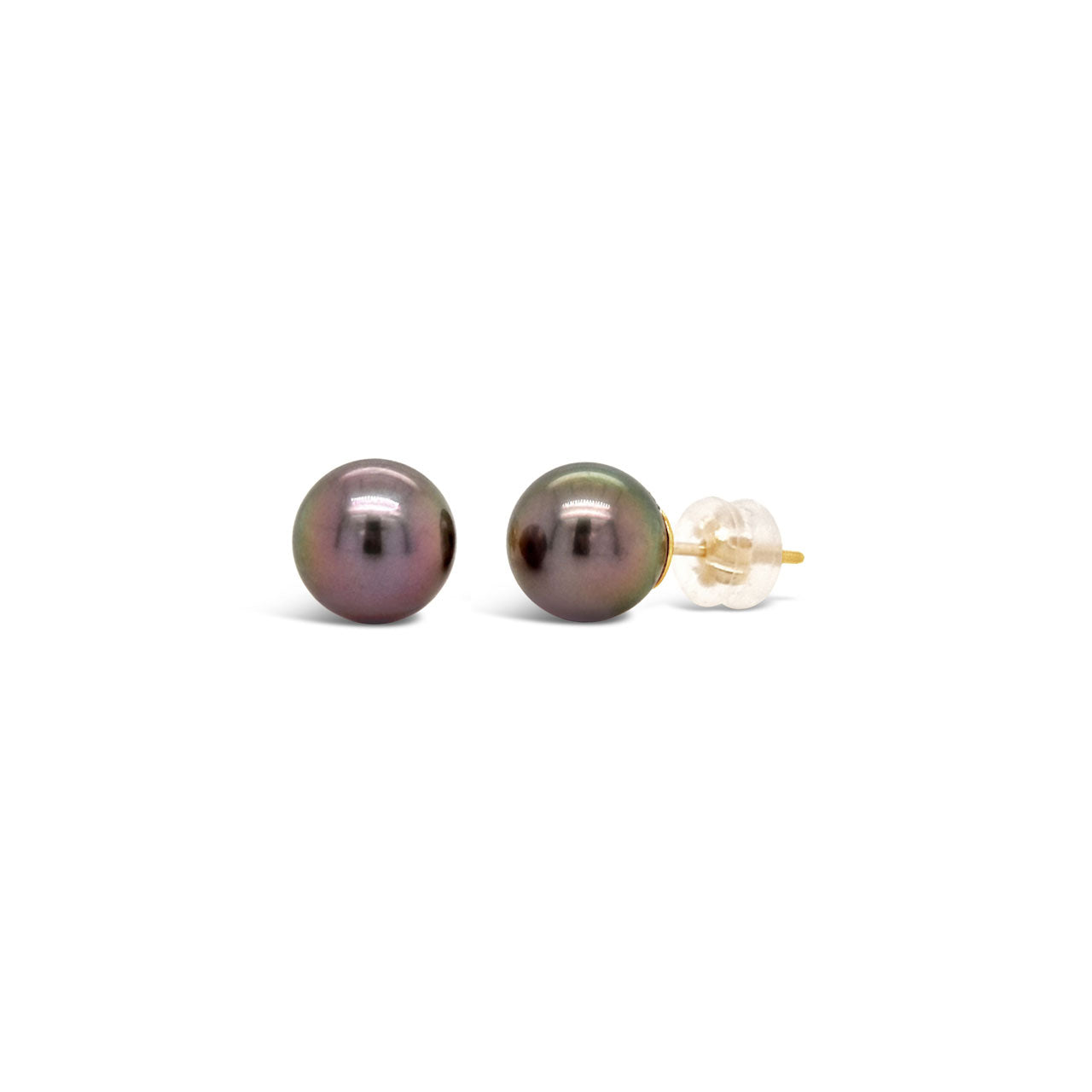8-9mm Tahitian Round Pearl 9k Yellow Gold Stud Earrings