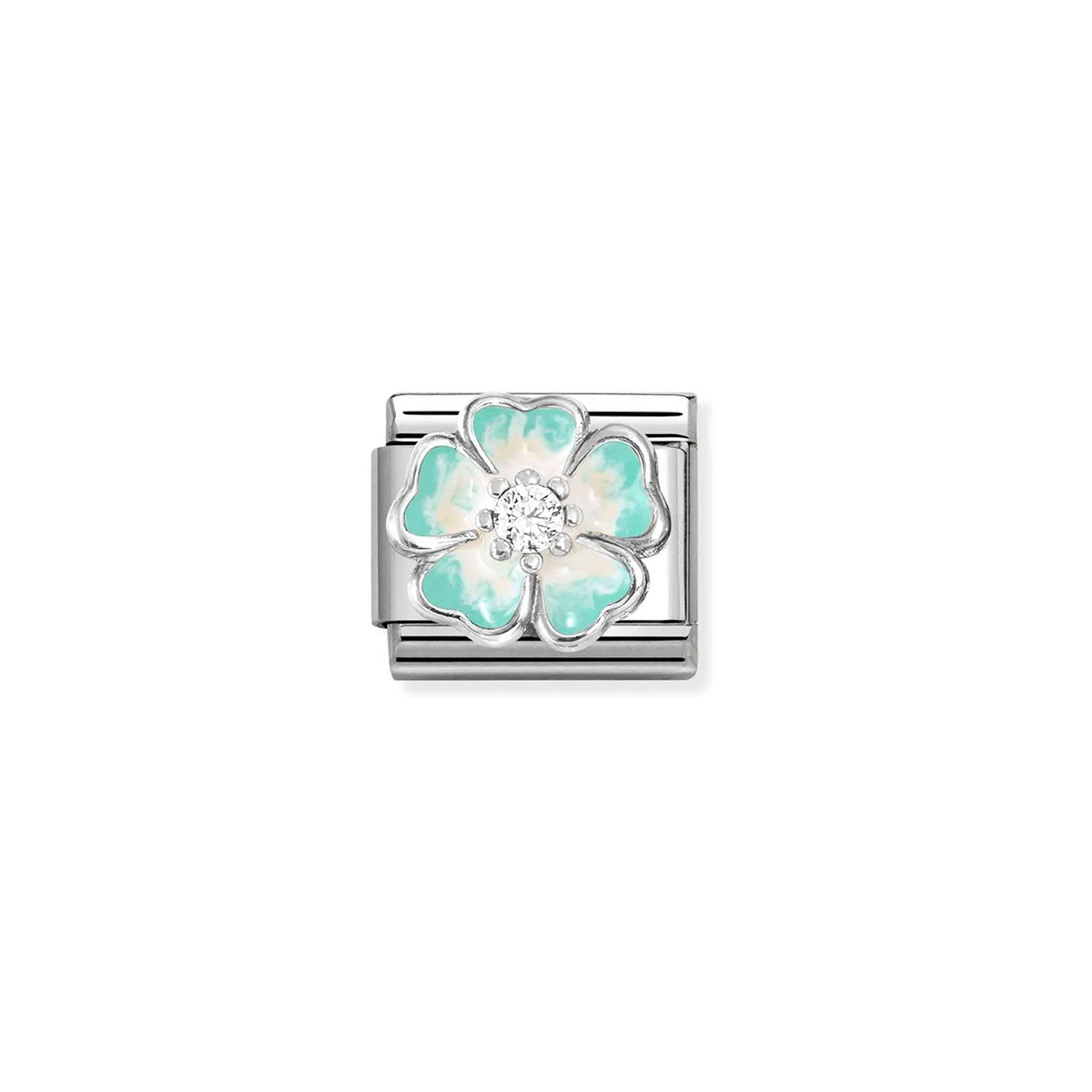 Composable Classic Link 330321/18 Green Fade Flower In 925 Silver, Enamel & CZ