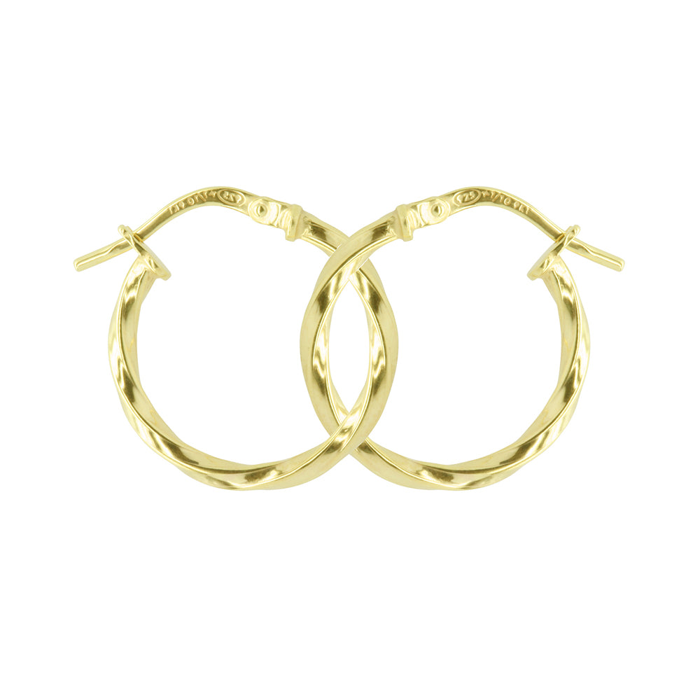 Small Twist Hoop Earrings - 9k Yellow Gold Silver Filled