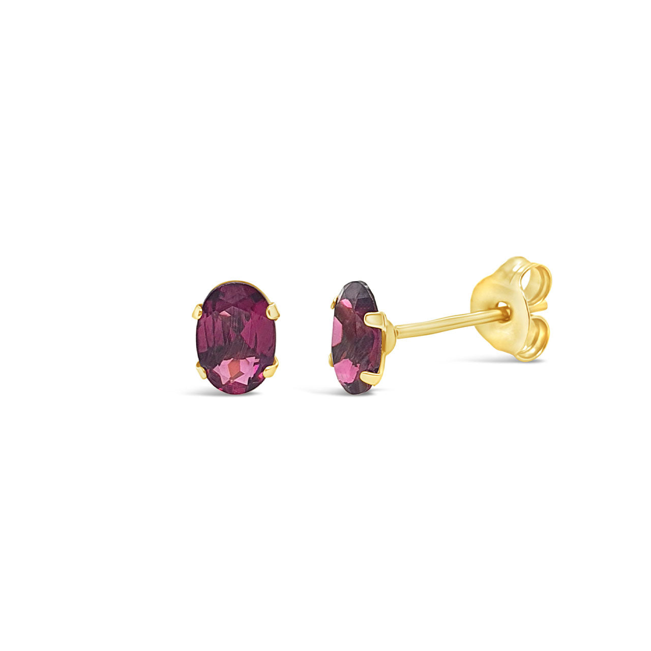 9k Yellow Gold Oval Rhodolite Garnet Stud Earrings