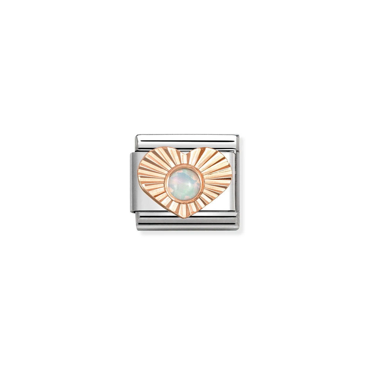 Composable Classic Link 430516/07 Heart With Etched Detail And White Opal In 9K Rose Gold