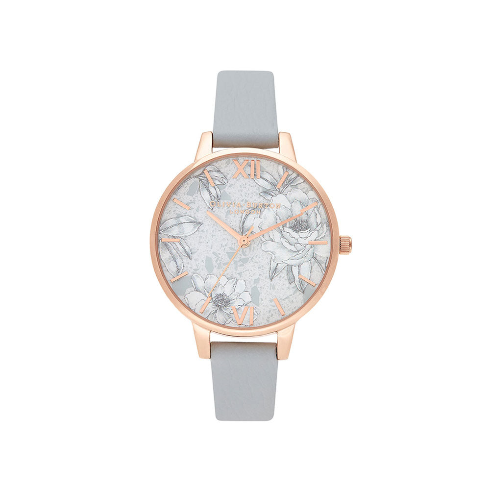 Terrazzo Florals Eco Light Gray & Rose Gold Watch