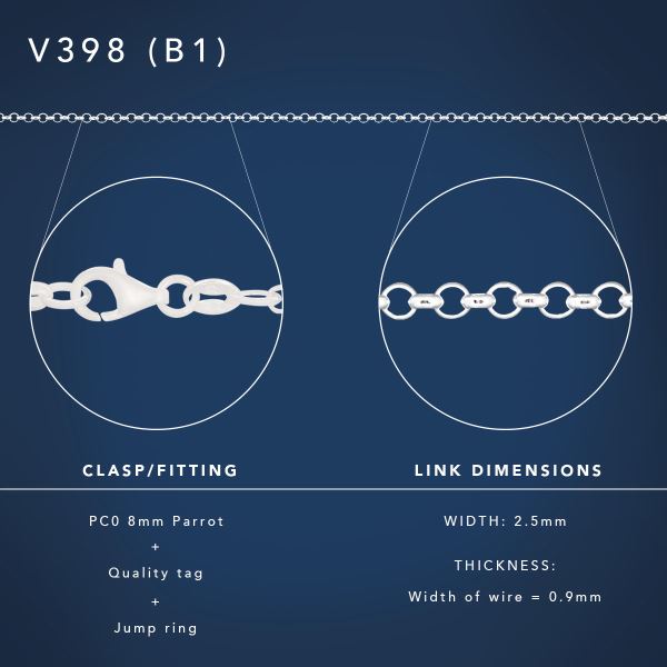 40cm Sterling Silver V398 Round Belcher Chain