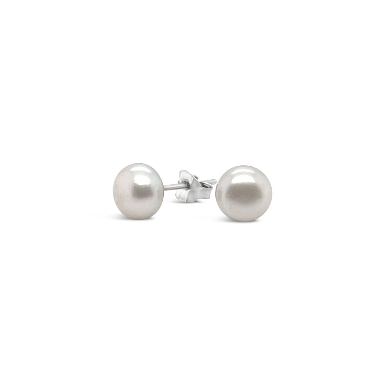 Sterling Silver 7mm Silver Fresh Water Pearl Button Stud Earrings