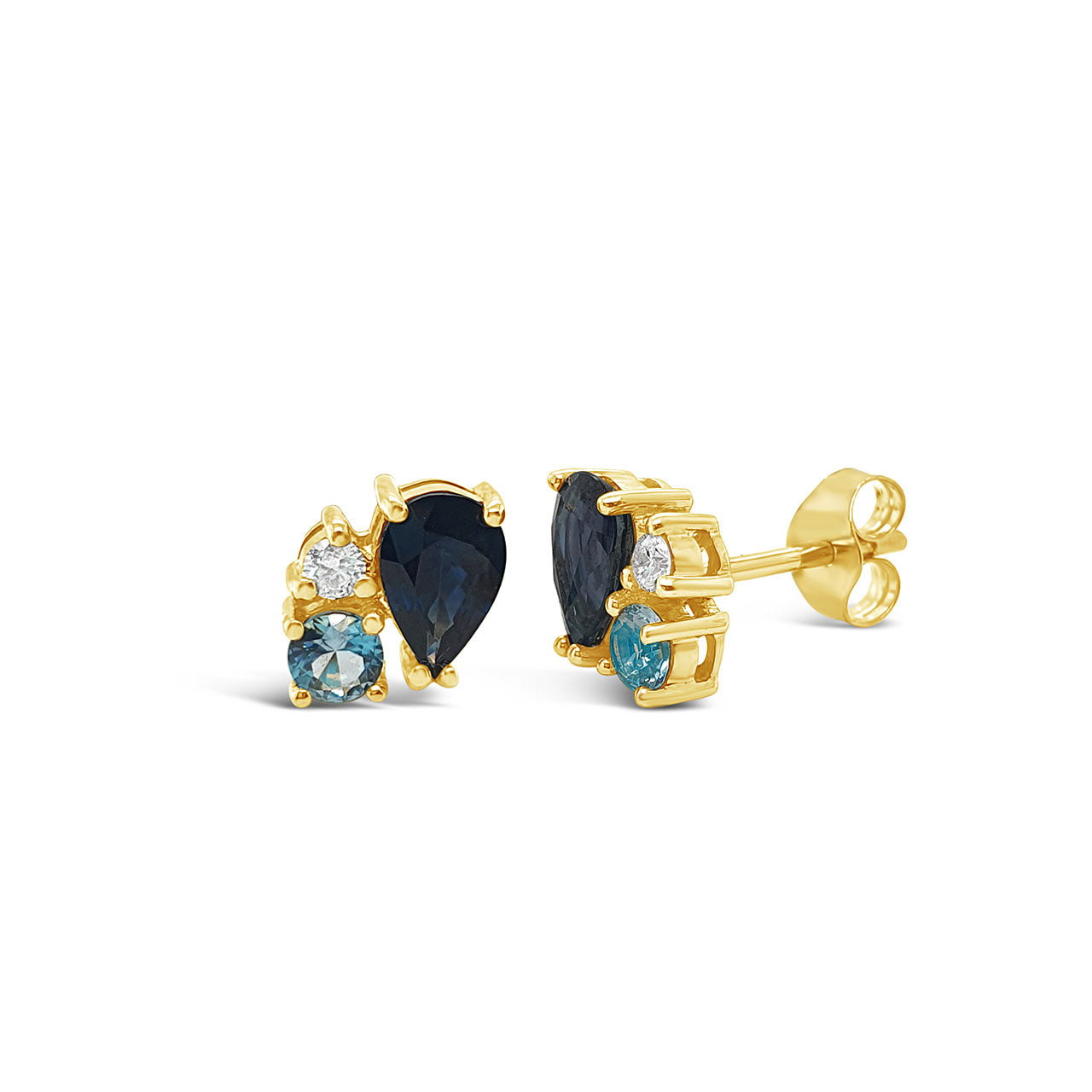 9k Yellow Gold Sapphire, Blue Topaz & Diamond Earrings
