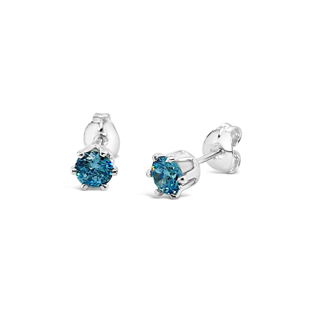 Sterling Silver 4mm Aquamarine Stud Earrings