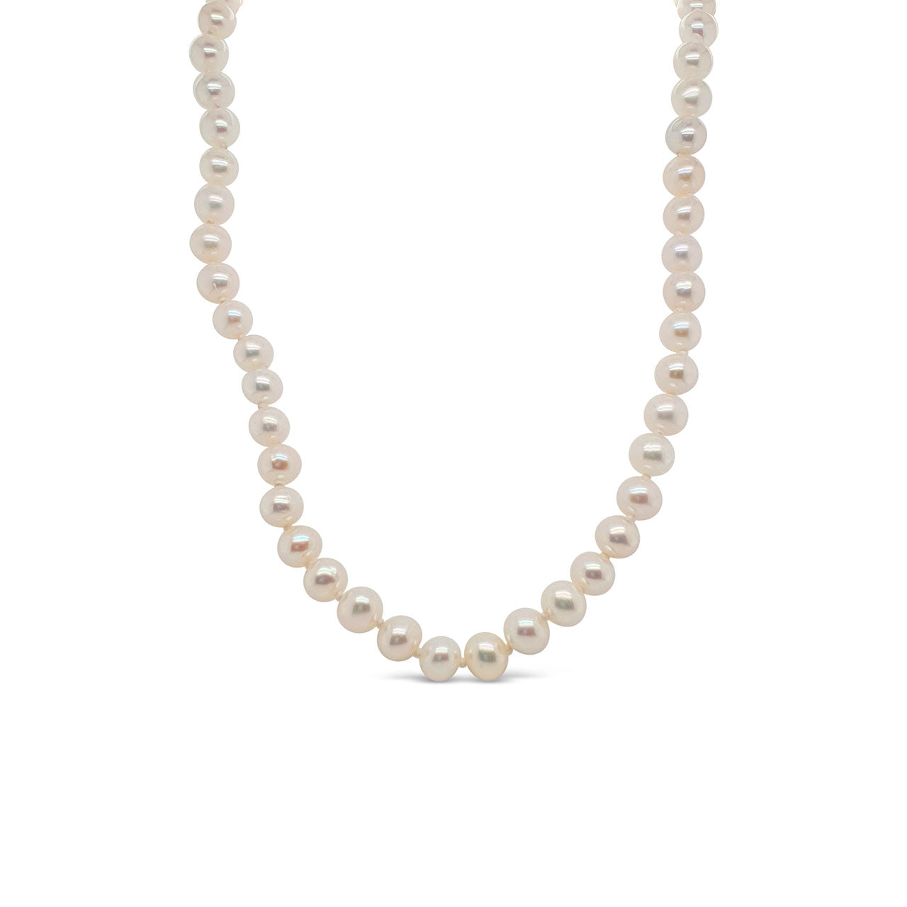 Sterling Silver 6-7mm White Semi Round Fresh Water Pearl Necklace