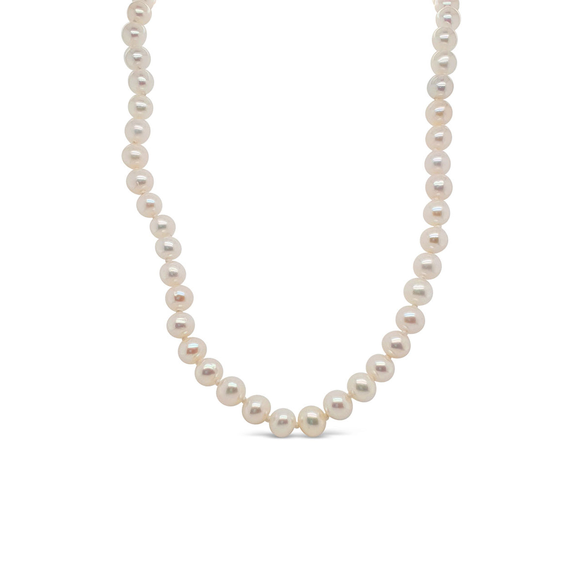 Sterling Silver 6-7mm White Semi Round Fresh Water Pearl Necklace