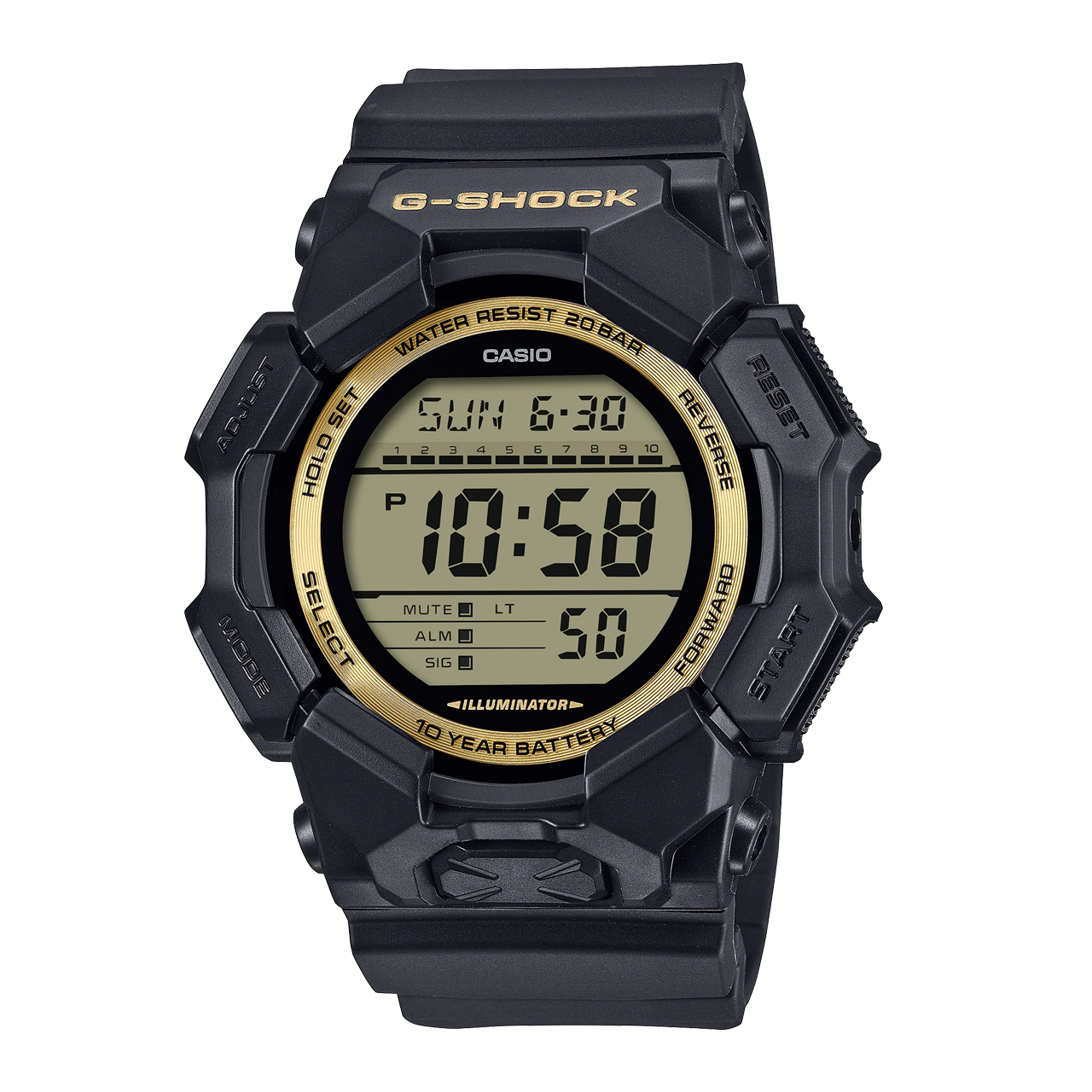 G-Shock GD-100 Series Rugged Digital Black & Gold Watch - GD010GB-1A9