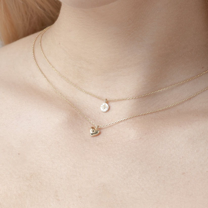 Petite Puffed Heart Necklace (Black Diamond/Silver)