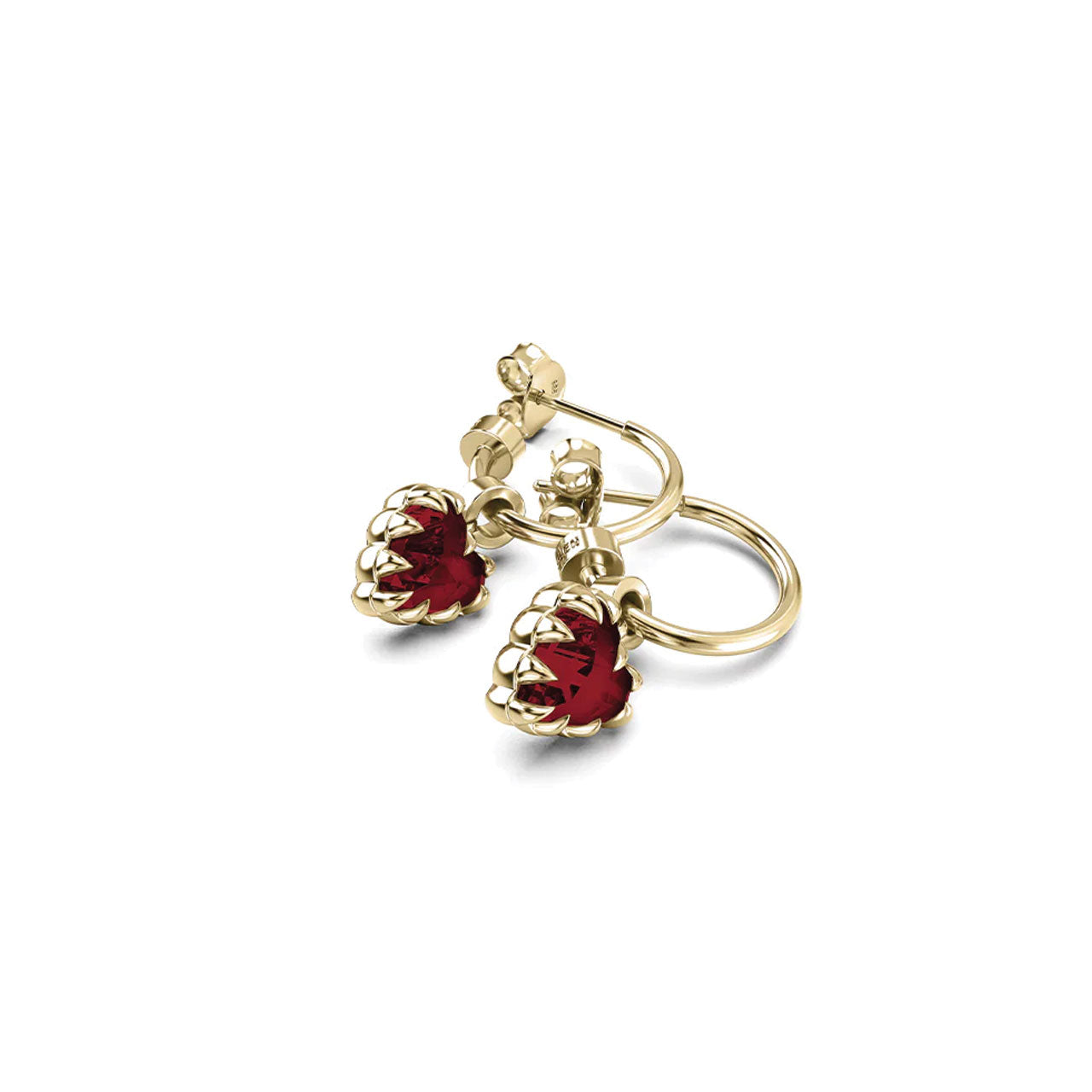 Love Claw Anchor Earrings Garnet - Gold Plated