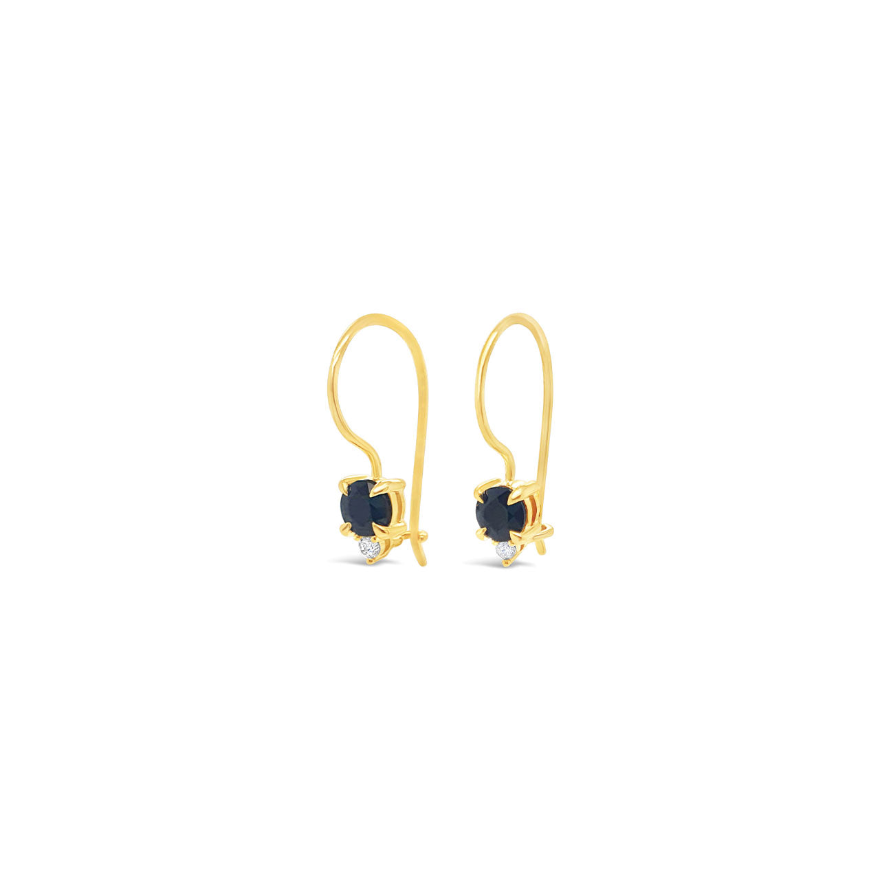 9k Yellow Gold Sapphire & Diamond French Hook Earrings