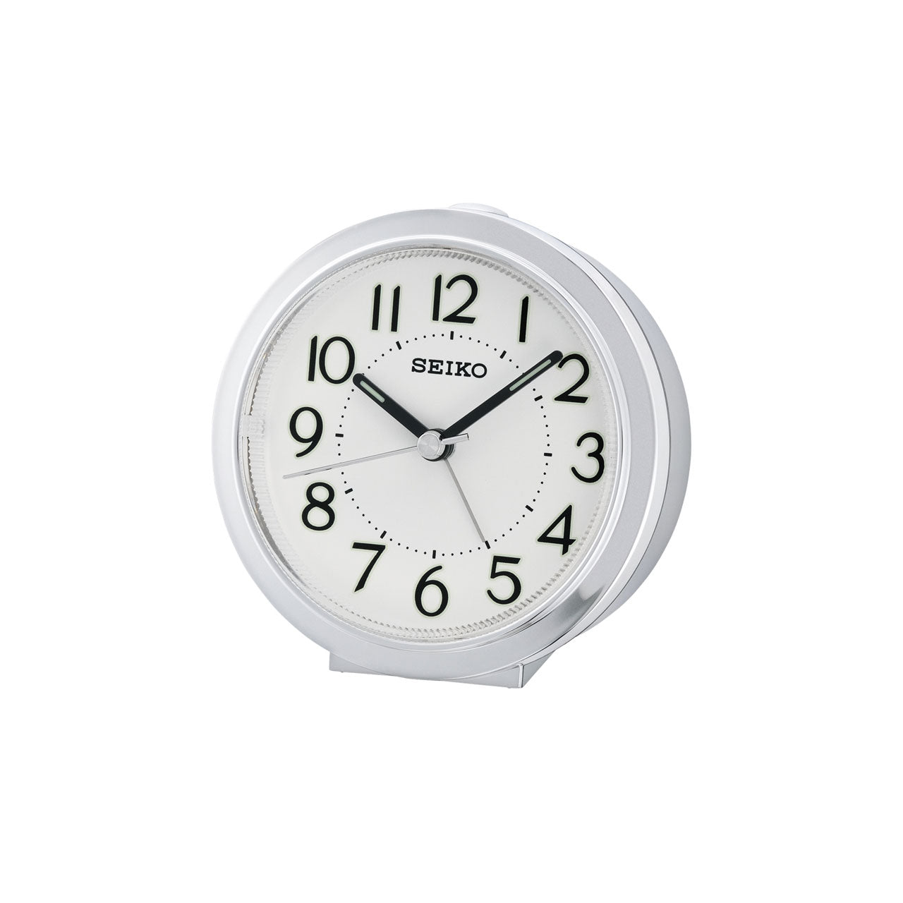 QHE146-S - Silver Round Bedside Alarm Clock