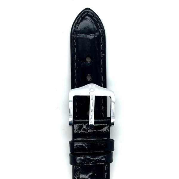 Crocograin - 16mm Black Long Leather Watch Strap