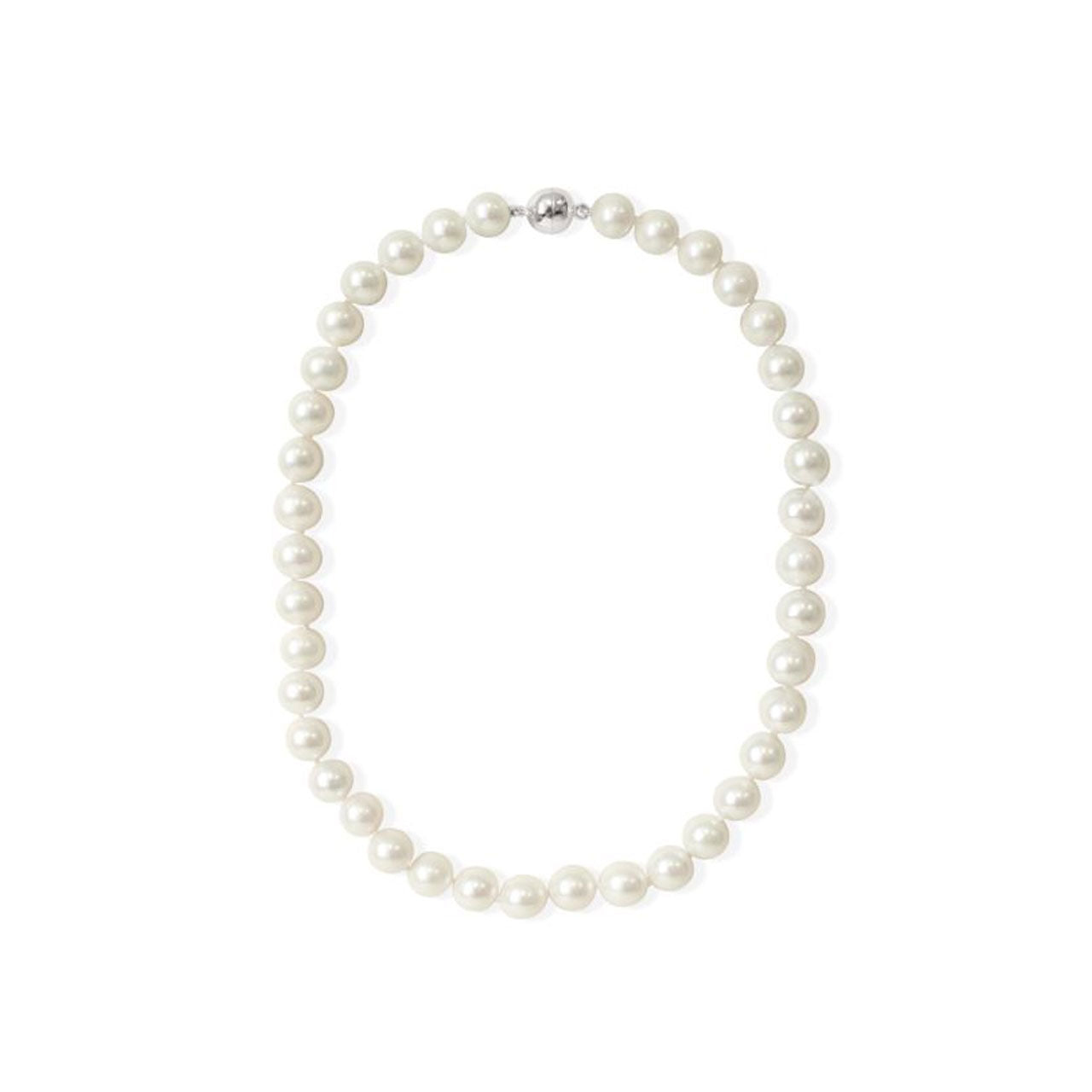 Sterling Silver 10-11.5mm White Round Pearl Necklace