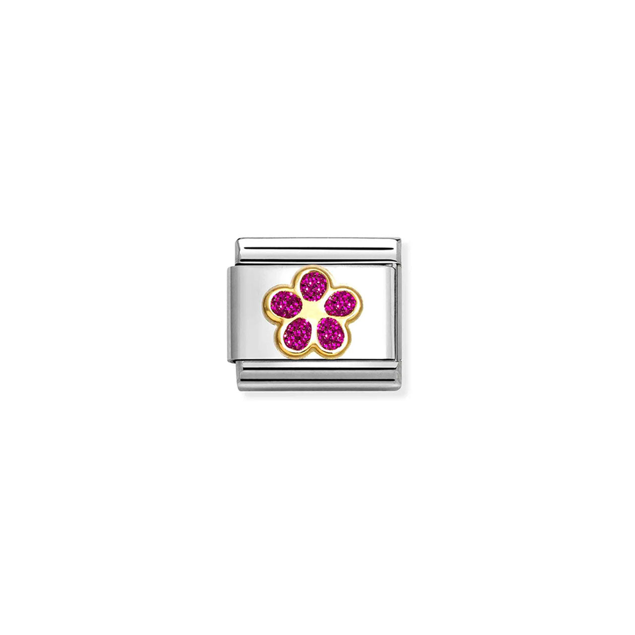 Composable Classic Link 030220/17 Glitter Fushia Flower in 18k Gold
