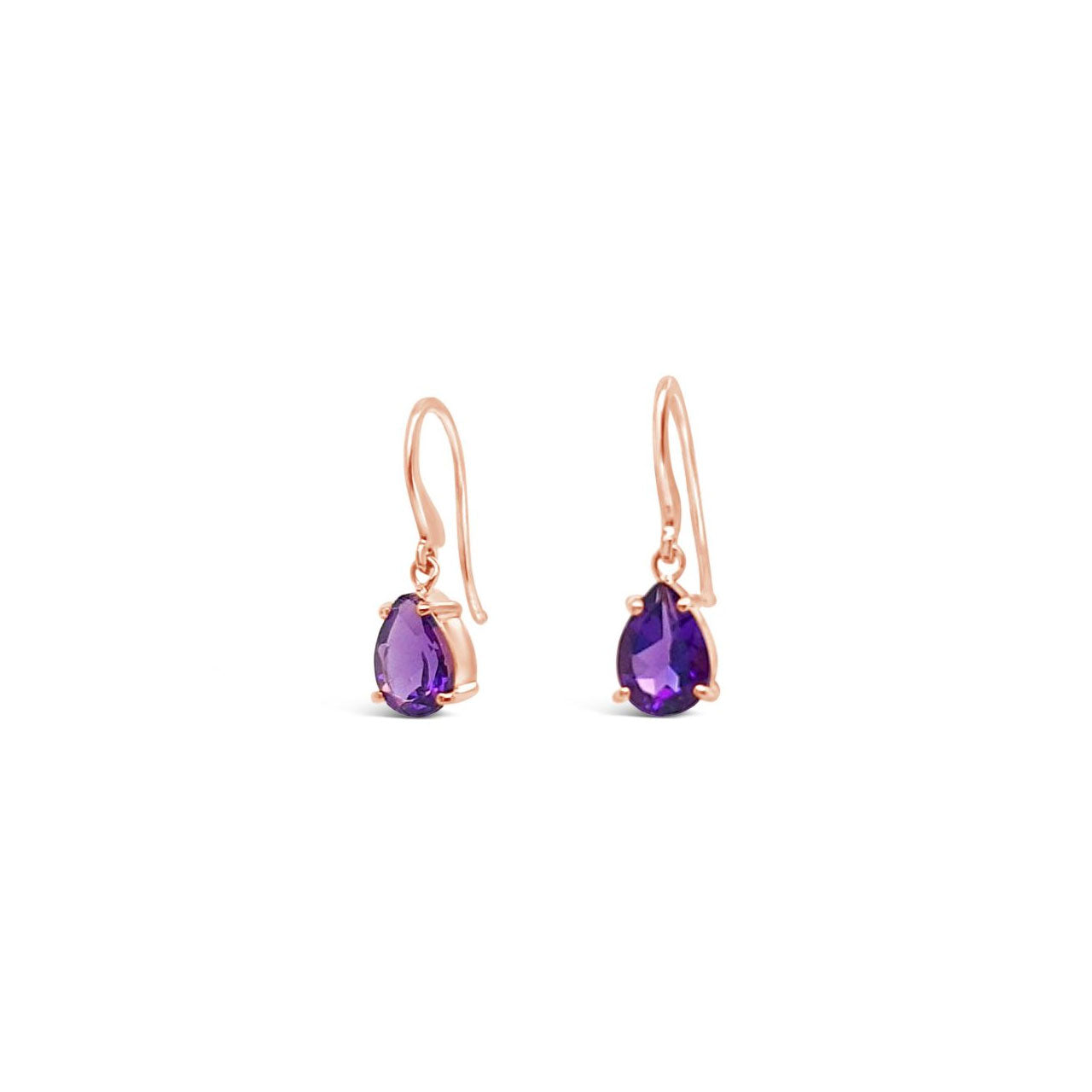 9k Pink Gold Pear Amethyst Drop Earrrings