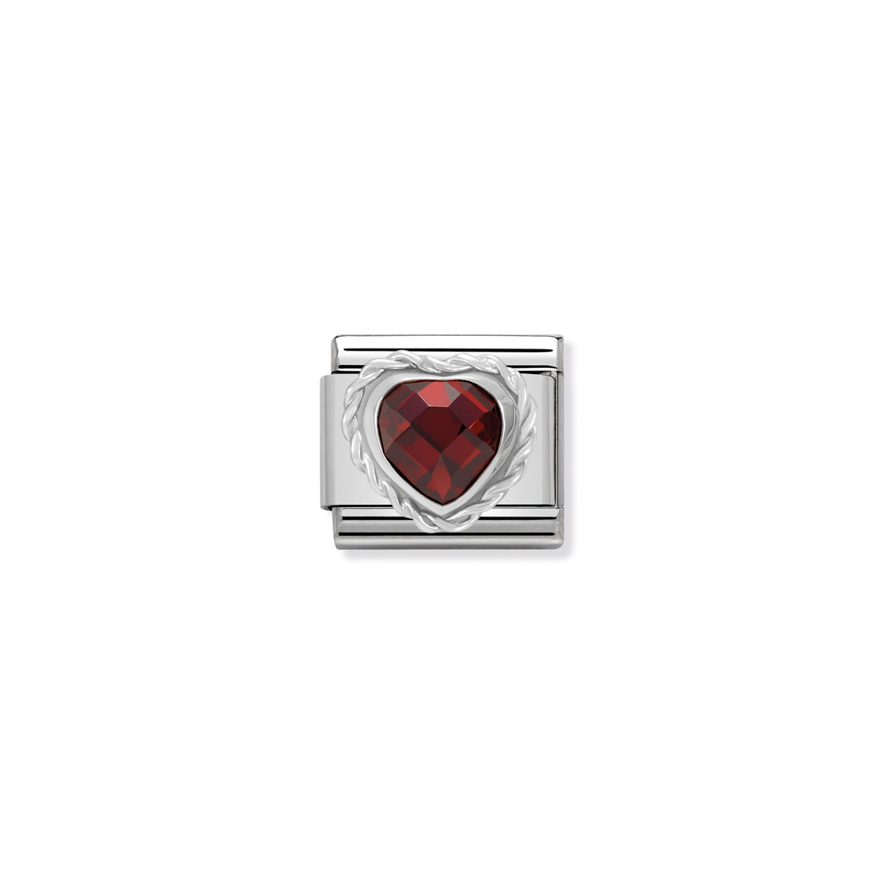 Composable Classic Link 330603/005 Heart-Shaped Faceted Red Stone & Silver
