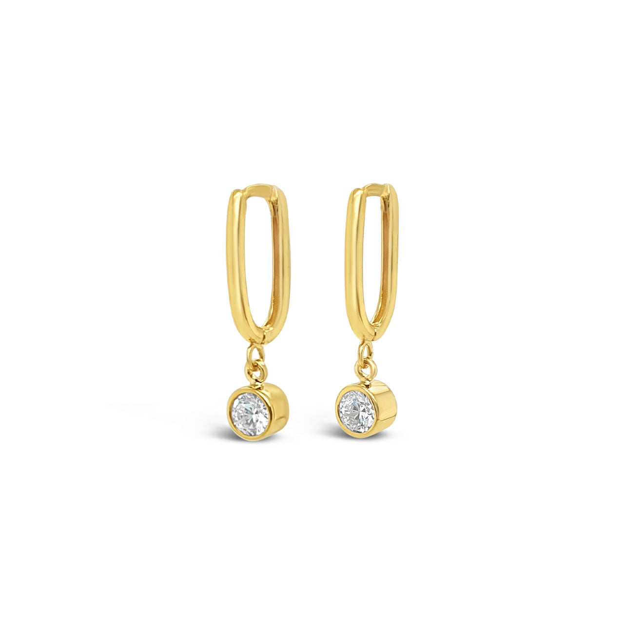 9k Yellow Gold Huggie Earrings with CZ Drop