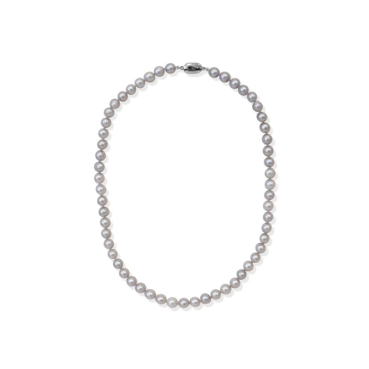 Sterling Silver 6.5-7.5mm Silver Semi Round Pearl Strand Necklace