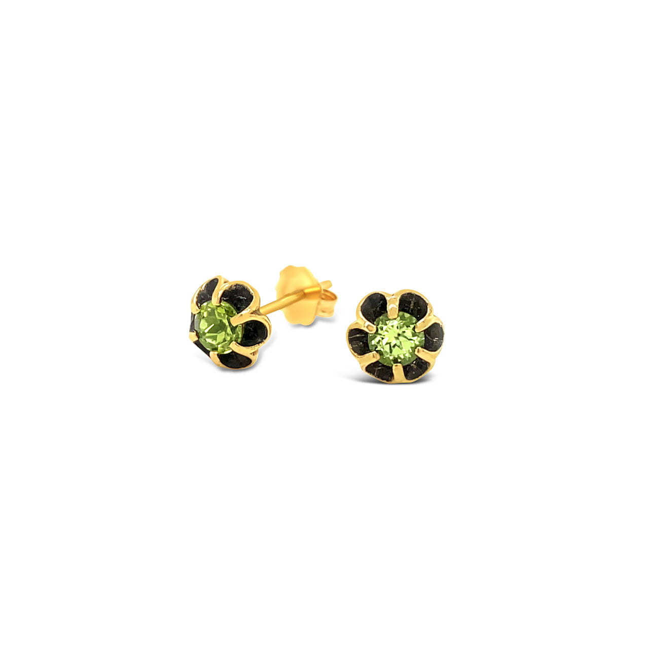 9k Yellow Gold Peridot Flower Stud Earrings